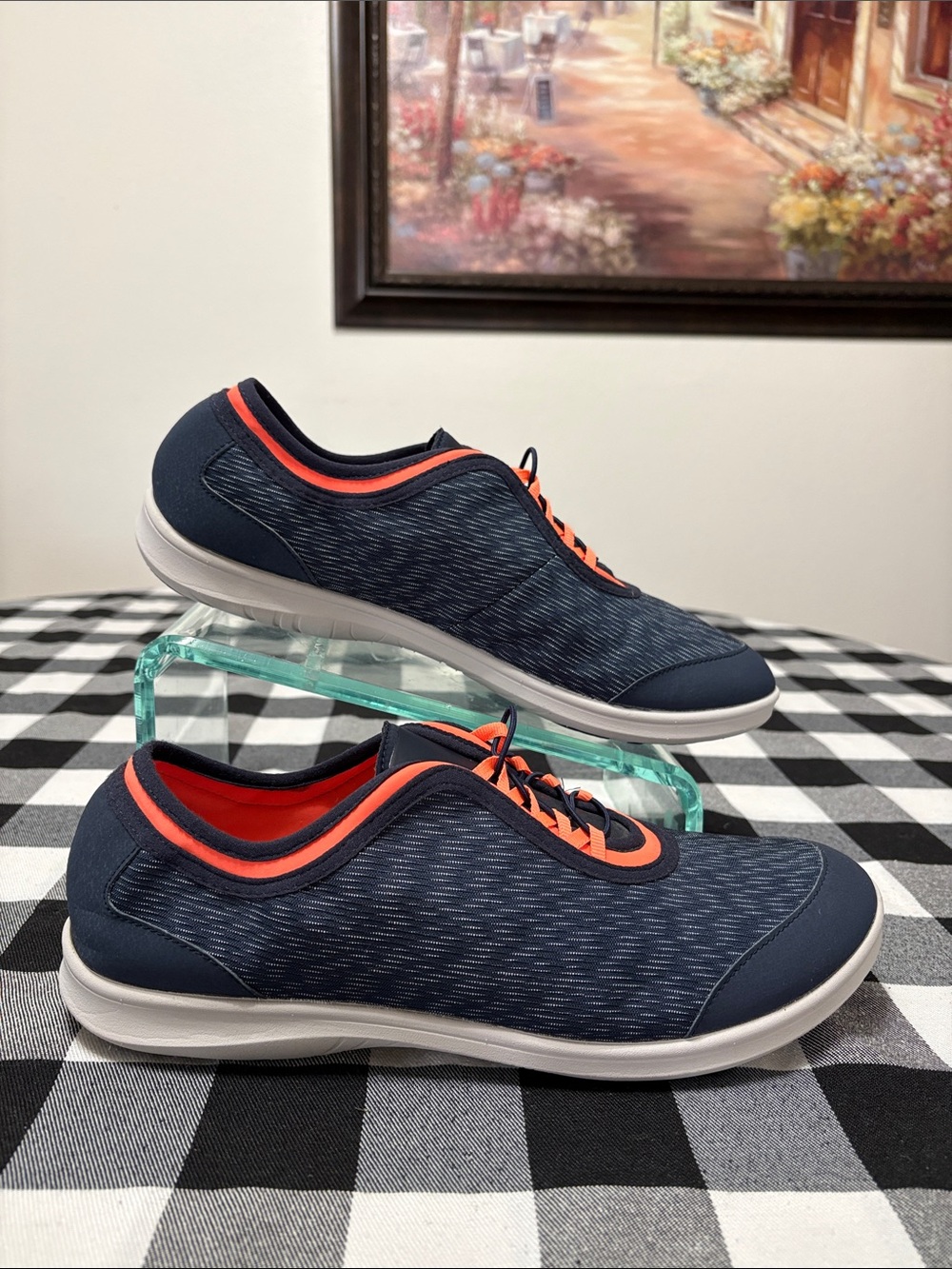 Clarks Cloudsteppers Dowling Pearl Walking Shoes Bungee Lace Navy Orange Size 12